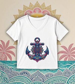 T-shirt blanc col V femme vue de face Ancre Mandala I Col V Femmes / Ancre ~ Mandala