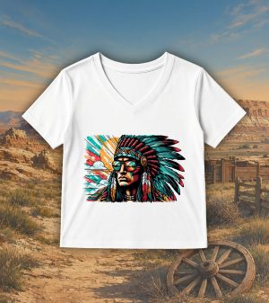T-shirt blanc col V femme vue de face Visuel Apaches II - Western Col V Femmes / Apache II ~ Westerns
