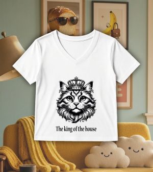T-shirt blanc col V femme vue de face Visuel Chats I - Humours Col V Femmes / Chat I ~ Humours