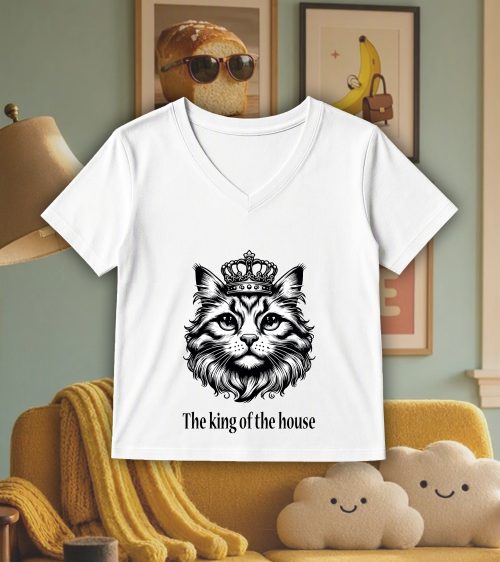 T-shirt blanc col V femme vue de face Visuel Chats I - Humours Col V Femmes / Chat I ~ Humours