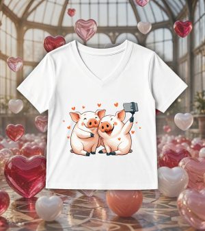 T-shirt blanc col V femme vue de face Visuel Cochons I - Humours Col V Femmes / Cochons ~ Loves