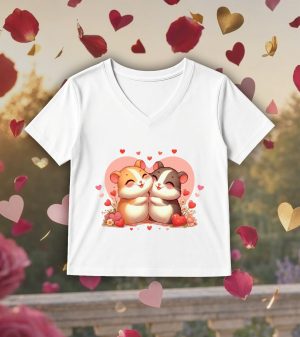 T-shirt blanc col V femme vue de face Visuel Hamsters I - Loves Col V Femmes / Hamsters I ~ Loves