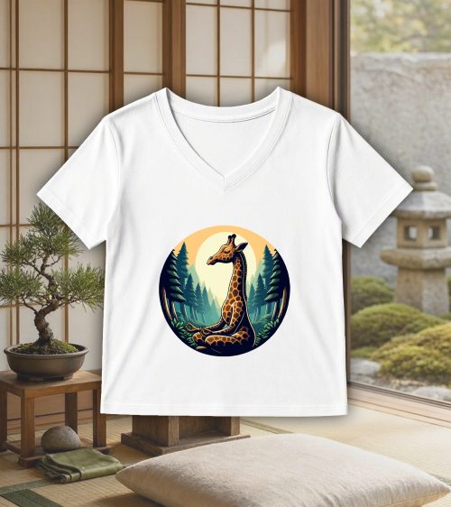 T-shirt blanc col V femme vue de face Visuel Méditations - yoga I - Spirituelles Zen Col V Femmes / Girafe ~ Spirituelles & Zen