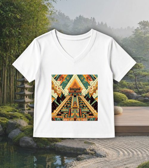 T-shirt blanc col V femme vue de face Visuel Pyramides II - Spirituelles Zen Col V Femmes / Pyramide II ~ Spirituelles & Zen