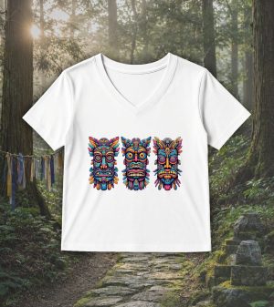 T-shirt blanc col V femme vue de face Visuel Totems II - Spirituelles Zen Col V Femmes / Totems II ~ Spirituelles & Zen