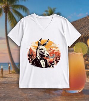 T-shirt blanc col V homme vue de face Visuel Ânes I - Eat me, drunk me Col V Hommes / Âne ~ Eat me, drunk me