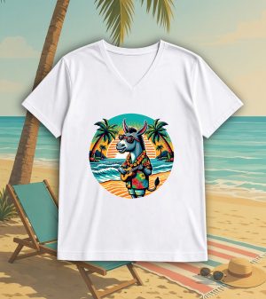 T-shirt blanc col V homme vue de face Visuel Anes II - Musiques Col V Hommes / Âne II ~ Summers Vibes