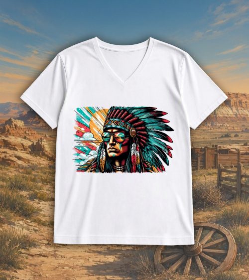 T-shirt blanc col V homme vue de face Visuel Apaches II - Western Col V Hommes / Apache II ~ Westerns