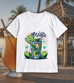T-shirt blanc col V homme vue de face Visuel Apéros I - Eat me, drunk me Col V Hommes / Apéro I ~ Eat me, drunk me