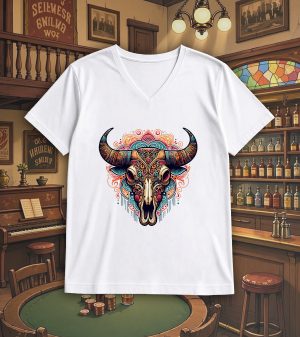 T-shirt blanc col V homme vue de face Visuel Bufles I - Western Col V Hommes / Buffle I ~ Westerns