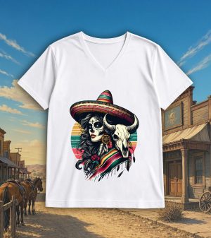 T-shirt blanc col V homme vue de face Visuel Bufles II - Western Col V Hommes / Buffle II ~ Westerns