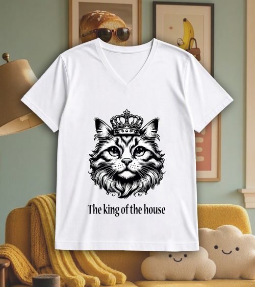 T-shirt blanc col V homme vue de face Visuel Chats I - Humours Col V Hommes / Chat I ~ Humours