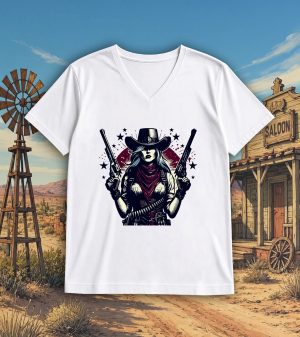 T-shirt blanc col V homme vue de face Visuel Cowboys I - Western Col V Hommes / Cowboy ~ Westerns
