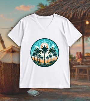 T-shirt blanc col V homme vue de face Visuel Fleurs I - Natures Col V Hommes / Palmiers ~ Summers Vibes