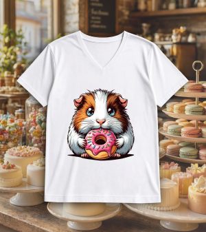 T-shirt blanc col V homme vue de face Visuel Hamsters gateaux I - Eat me, drunk me Col V Hommes / Hamster ~ Eat me, drunk me