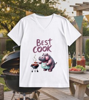 T-shirt blanc col V homme vue de face Visuel Hippopotame I - Eat me, drunk me Col V Hommes / Hippopotame ~ Eat me, drunk me