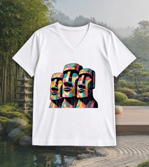 T-shirt blanc col V homme vue de face Visuel Ile de paques I - Spirituelles Zen Col V Hommes / Ile de Pâques I ~ Spirituelles & Zen