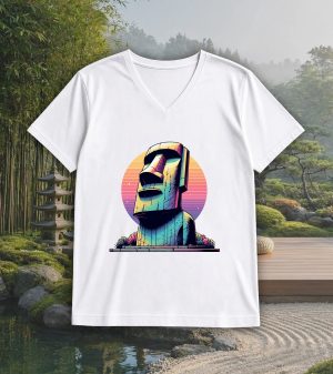 T-shirt blanc col V homme vue de face Visuel Ile de paques III - Spirituelles Zen Col V Hommes / Ile de Pâques III ~ Spirituelles & Zen