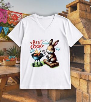 T-shirt blanc col V homme vue de face Visuel Lapins I - Eat me, drunk me Col V Hommes / Lapin I ~ Eat me, drunk me