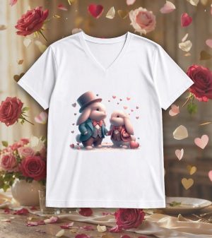 T-shirt blanc col V homme vue de face Visuel Lapins I - Loves Col V Hommes / Lapins ~ Loves