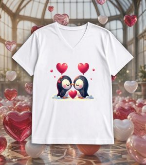 T-shirt blanc col V homme vue de face Visuel Pinguins I - Loves Col V Hommes / Pinguins I ~ Loves