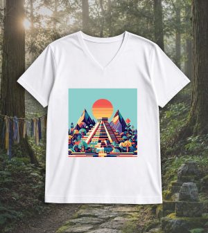 T-shirt blanc col V homme vue de face Visuel Pyramides I - Spirituelles Zen Col V Hommes / Pyramide I ~ Spirituelles & Zen