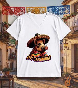 T-shirt blanc col V homme vue de face Visuel Sangliers I - Dances & fiestas Col V Hommes / Sanglier ~ Danses & Fiestas