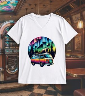 T-shirt blanc col V homme vue de face Visuel van III - Véhicules Col V Hommes / Van III ~ Vintages Cars