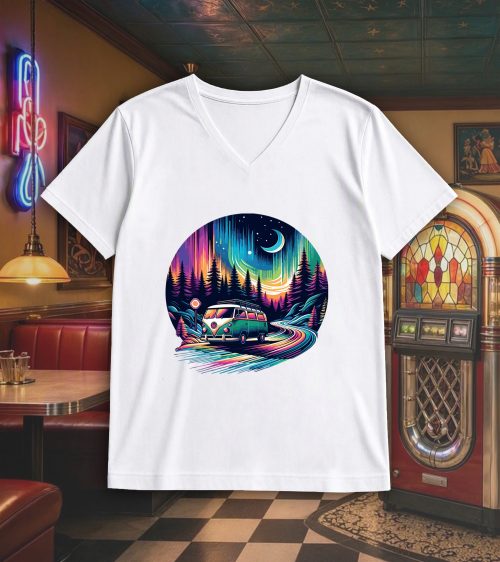T-shirt blanc col V homme vue de face Visuel van V - Véhicules Col V Hommes / Van V ~ Vintages Cars