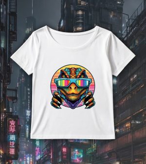 T-shirt blanc col rond large femme vue de face Dinausaures lunettes I Col rond Femmes / Dinosaure I ~ Colors Vibes