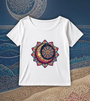 T-shirt blanc col rond large femme vue de face Lune mandala II Col rond Femmes / Lune II ~ Mandala