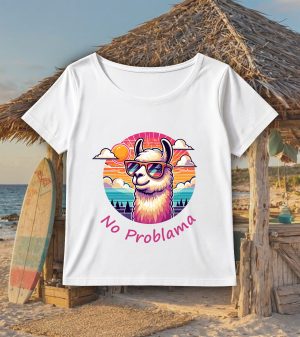 T-shirt blanc col rond large femme vue de face Visuel Alpagas II - Animaux Col rond Femmes / Lama III ~ Summers Vibes