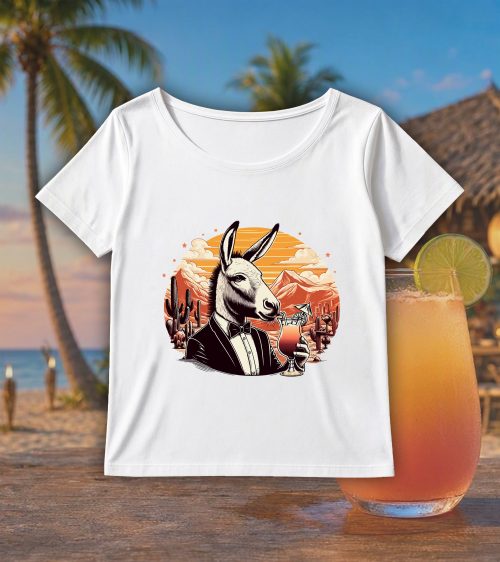 T-shirt blanc col rond large femme vue de face Visuel Ânes I - Eat me, drunk me Col rond Femmes / Âne ~ Eat me, drink me