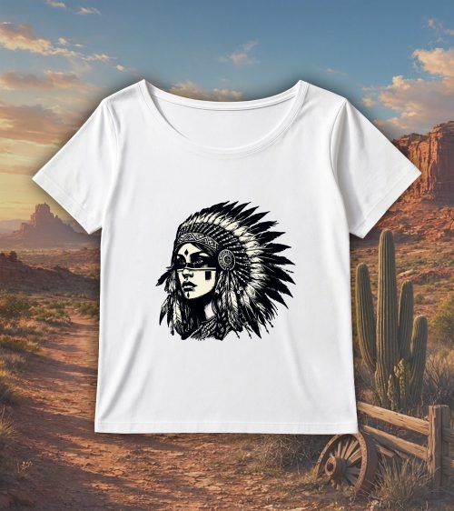T-shirt blanc col rond large femme vue de face Visuel Apaches I - Western Col rond Femmes / Apache I ~ Westerns