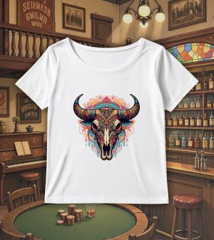 T-shirt blanc col rond large femme vue de face Visuel Bufles I - Western Col rond Femmes / Buffle I ~ Westerns