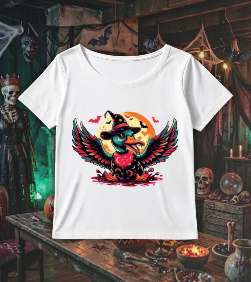 T-shirt blanc col rond large femme vue de face Visuel Canards 1 - Horreurs Col rond Femmes / Canard ~ Horreurs