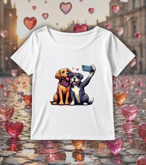 T-shirt blanc col rond large femme vue de face Visuel Chiens I - Humours Col rond Femmes / Chiens ~ Loves