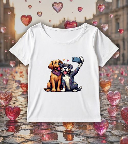 T-shirt blanc col rond large femme vue de face Visuel Chiens I - Humours Col rond Femmes / Chiens ~ Loves