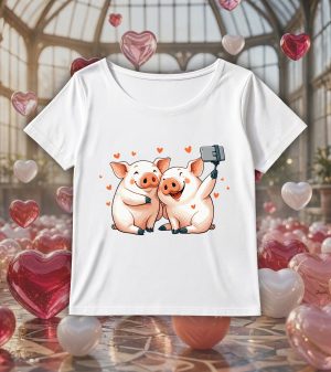 T-shirt blanc col rond large femme vue de face Visuel Cochons I - Humours Col rond Femmes / Cochons ~ Loves