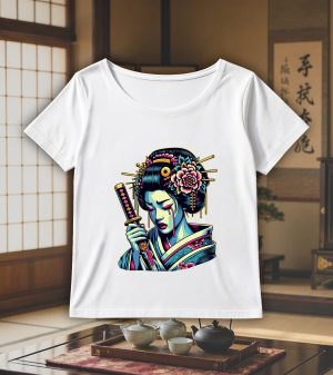 T-shirt blanc col rond large femme vue de face Visuel Geishas 2 - Asia Col rond Femmes / Geïsha II ~ Asia