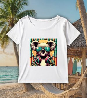 T-shirt blanc col rond large femme vue de face Visuel Koalas I - Animaux Col rond Femmes / Koala ~ Summers Vibes