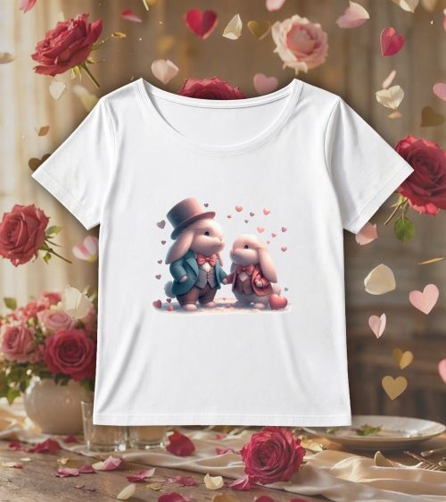 T-shirt blanc col rond large femme vue de face Visuel Lapins I - Loves Col rond Femmes / Lapin ~ Loves