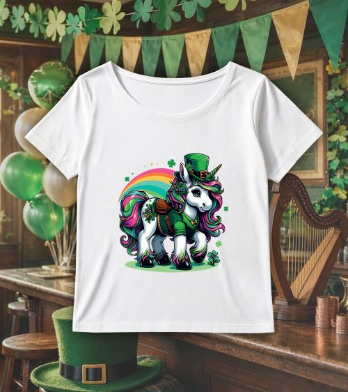 T-shirt blanc col rond large femme vue de face Visuel Licornes I - Saint Patrick Col rond Femmes / Licorne ~ Saint Patrick