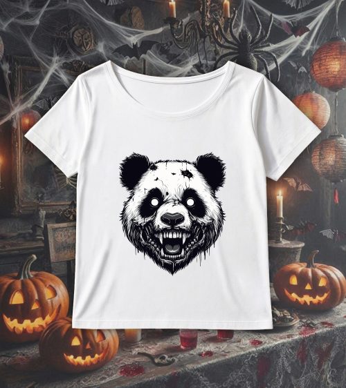 T-shirt blanc col rond large femme vue de face Visuel Panda halloween 1 Col rond Femmes / Panda I ~ Horreurs