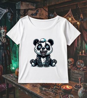 T-shirt blanc col rond large femme vue de face Visuel Panda halloween 2 Col rond Femmes / Panda II ~ Horreurs