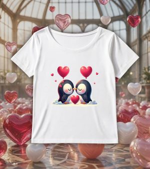 T-shirt blanc col rond large femme vue de face Visuel Pinguins I - Loves Col rond Femmes / Pinguins I ~ Loves