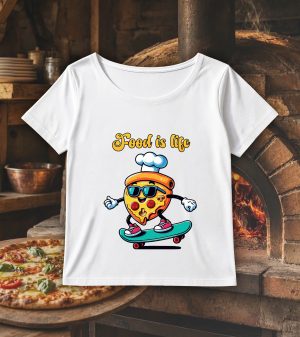 T-shirt blanc col rond large femme vue de face Visuel Pizza I - Eat me, drunk me Col rond Femmes / Pizzas ~ Eat me, drink me