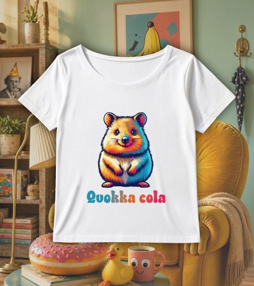 T-shirt blanc col rond large femme vue de face Visuel Quokkas I - Humours Col rond Femmes / Quokka ~ Humours