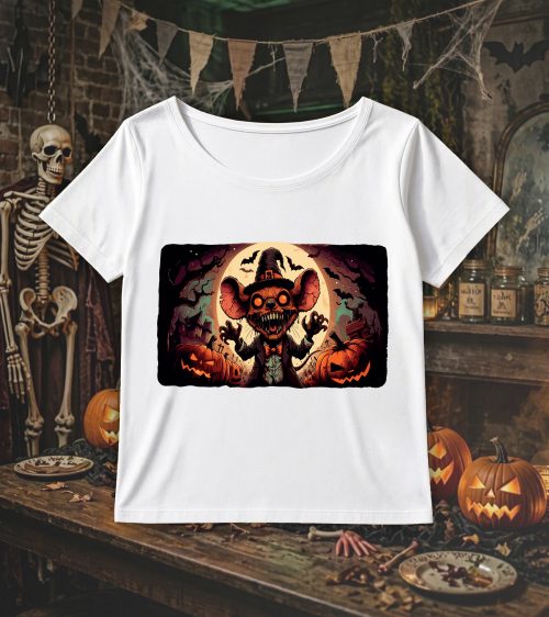 T-shirt blanc col rond large femme vue de face Visuel Souris 1 Col rond Femmes / Souris ~ Horreurs