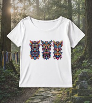 T-shirt blanc col rond large femme vue de face Visuel Totems II - Spirituelles Zen Col rond Femmes / Totems II ~ Spirituelles & Zen